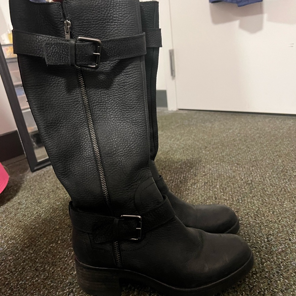 Vera Wang Black Leather High Boots